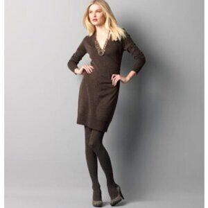 Ann Taylor Loft Sweater Dress Womens M Brown Wool Long Sleeve Faux Wrap Bodycon